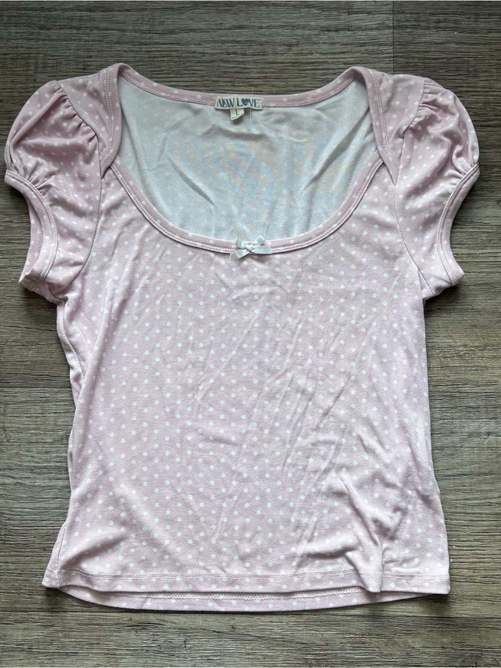 Pink Polka Dot Scoop Neck baby Tee Coquette Girl Feminine Casual Top NWOT